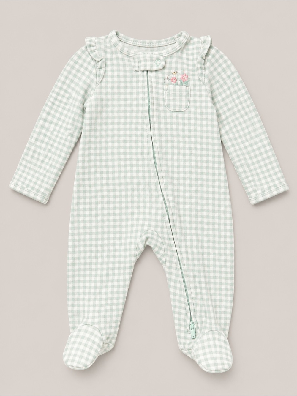 Carter’s - Double Zipper Sleeper - Gingham Print W/ Pocket (Cotton) - 3M